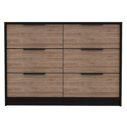 42" Brown And Black Wood Six Drawer Double Dresser