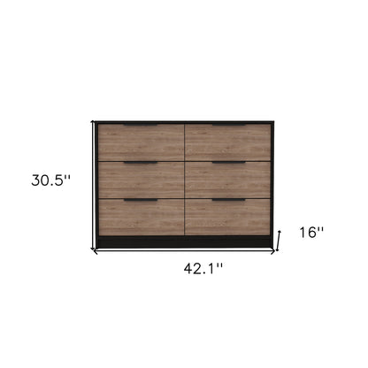 42" Brown and Black Six Drawer Double Dresser