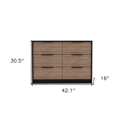 42" Brown And Black Wood Six Drawer Double Dresser