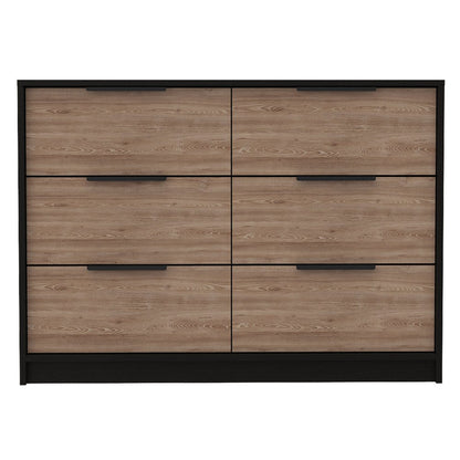 42" Brown And Black Wood Six Drawer Double Dresser