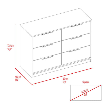 42" Brown and Black Six Drawer Double Dresser