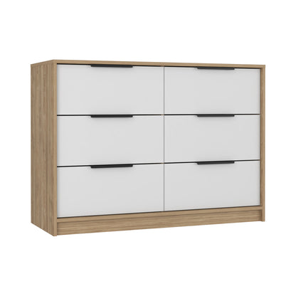 42" White and Natural Six Drawer Double Dresser