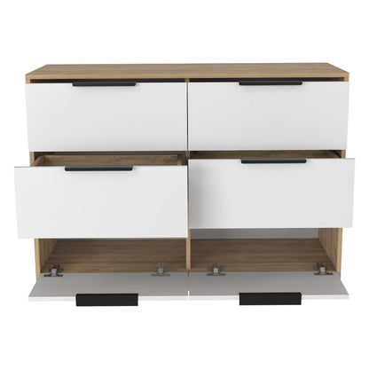 42" White And Natural Wood Six Drawer Double Dresser