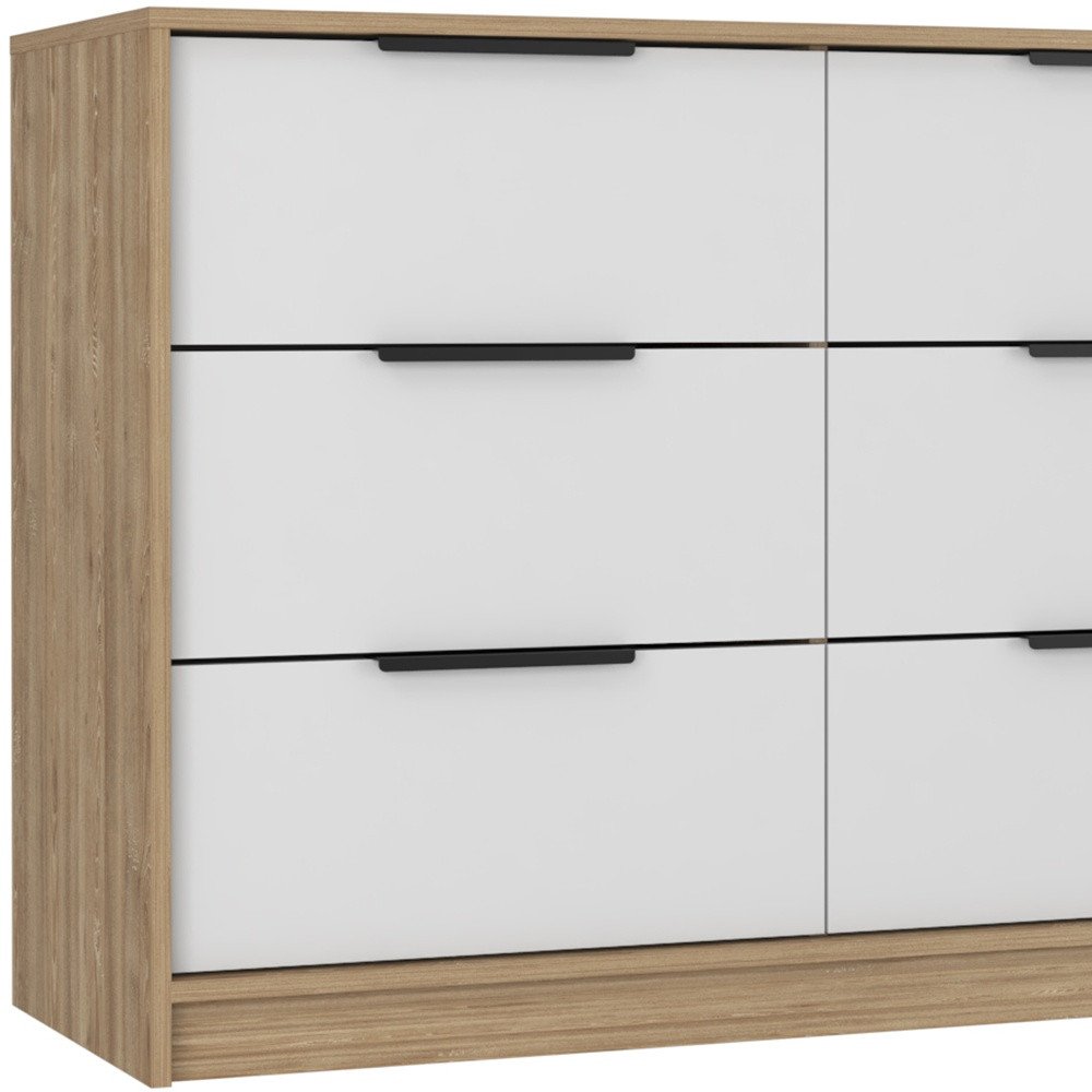 42" White And Natural Wood Six Drawer Double Dresser