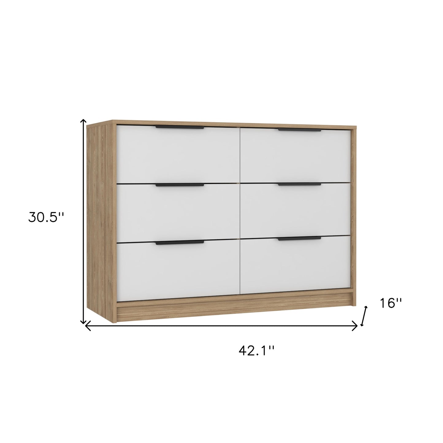 42" White and Natural Six Drawer Double Dresser