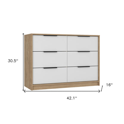 42" White and Natural Six Drawer Double Dresser