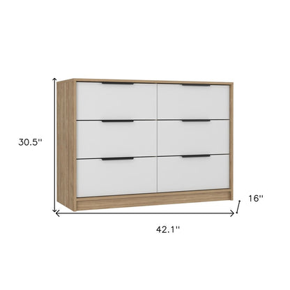 42" White And Natural Wood Six Drawer Double Dresser