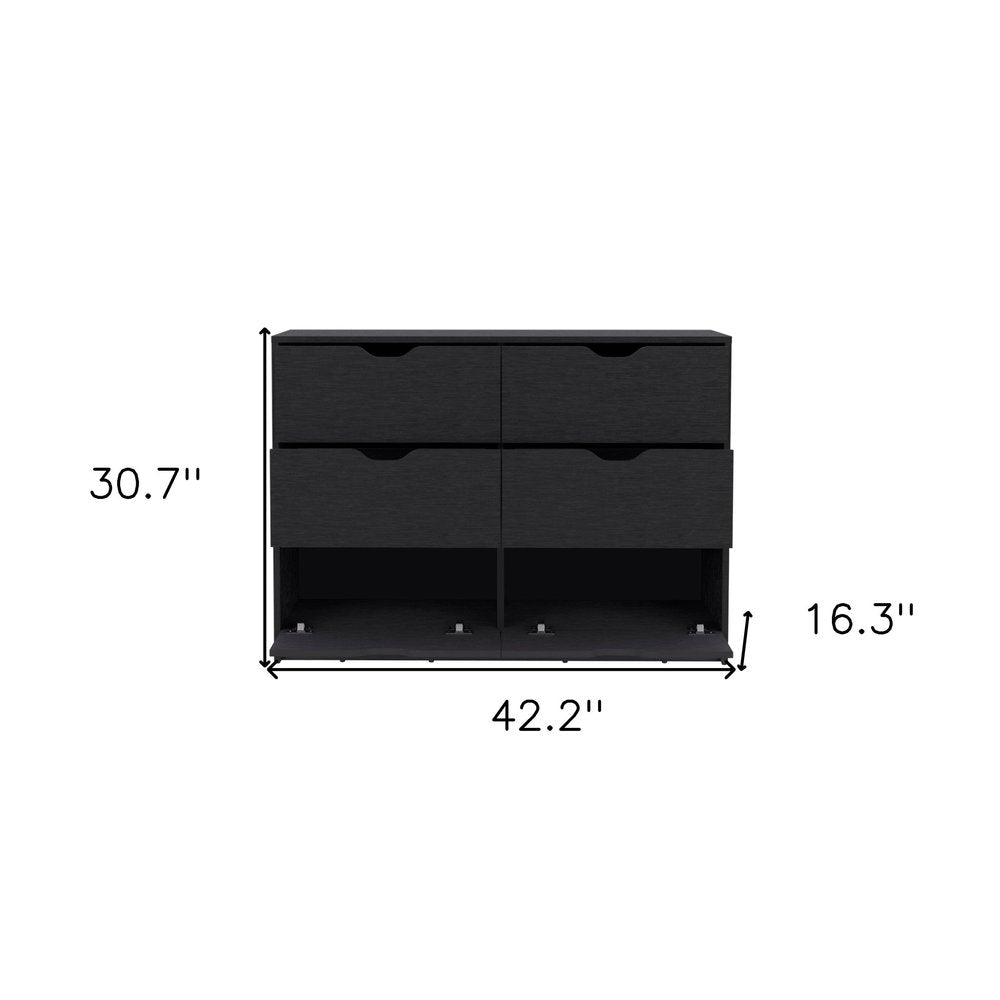 42" Black Wood Six Drawer Double Dresser
