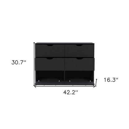 42" Black Wood Six Drawer Double Dresser
