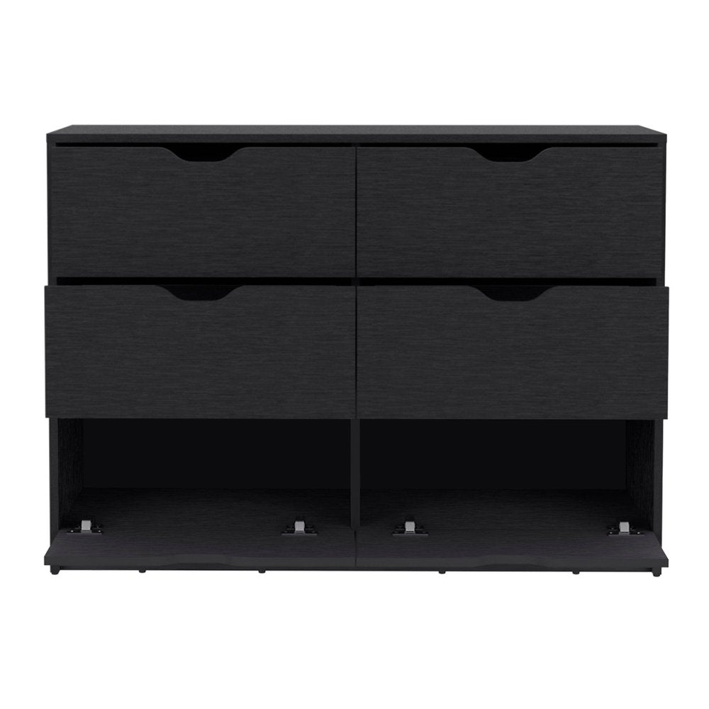 42" Black Wood Six Drawer Double Dresser