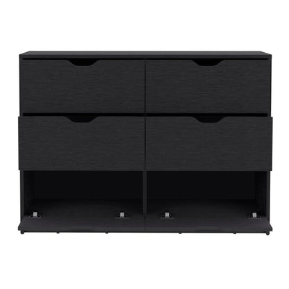 42" Black Wood Six Drawer Double Dresser