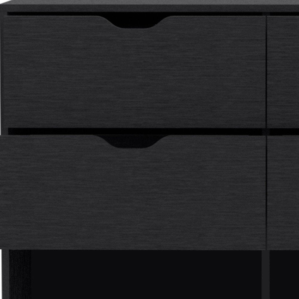 42" Black Wood Six Drawer Double Dresser