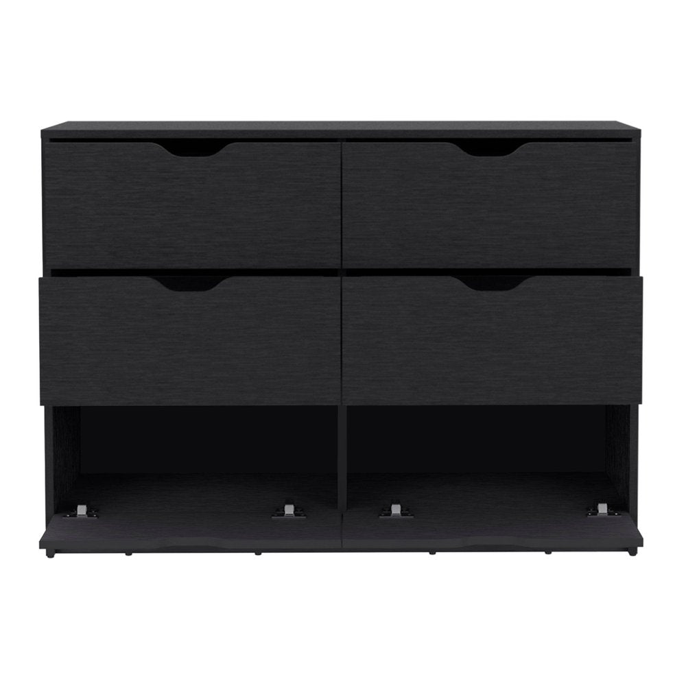 42" Black Wood Six Drawer Double Dresser