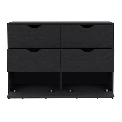 42" Black Wood Six Drawer Double Dresser