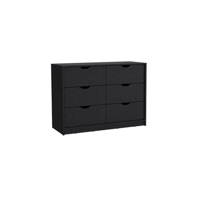 42" Black Wood Six Drawer Double Dresser