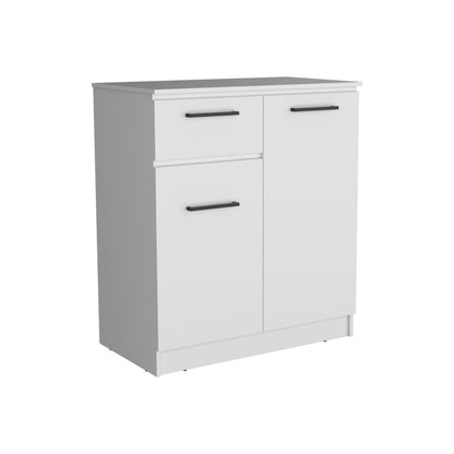 37" White Wood Two Door Single Drawer Combo Dresser
