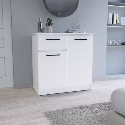 37" White Wood Two Door Single Drawer Combo Dresser