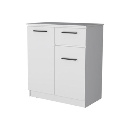 37" White Wood Two Door Single Drawer Combo Dresser