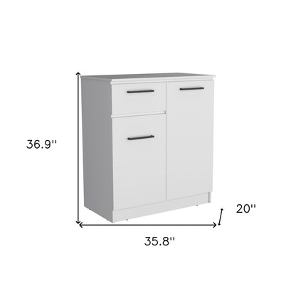 37" White Wood Two Door Single Drawer Combo Dresser