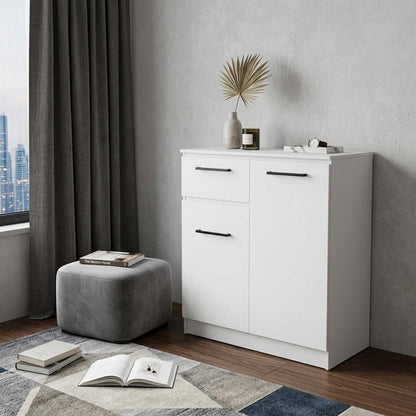 37" White Wood Two Door Single Drawer Combo Dresser