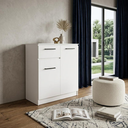 37" White Wood Two Door Single Drawer Combo Dresser