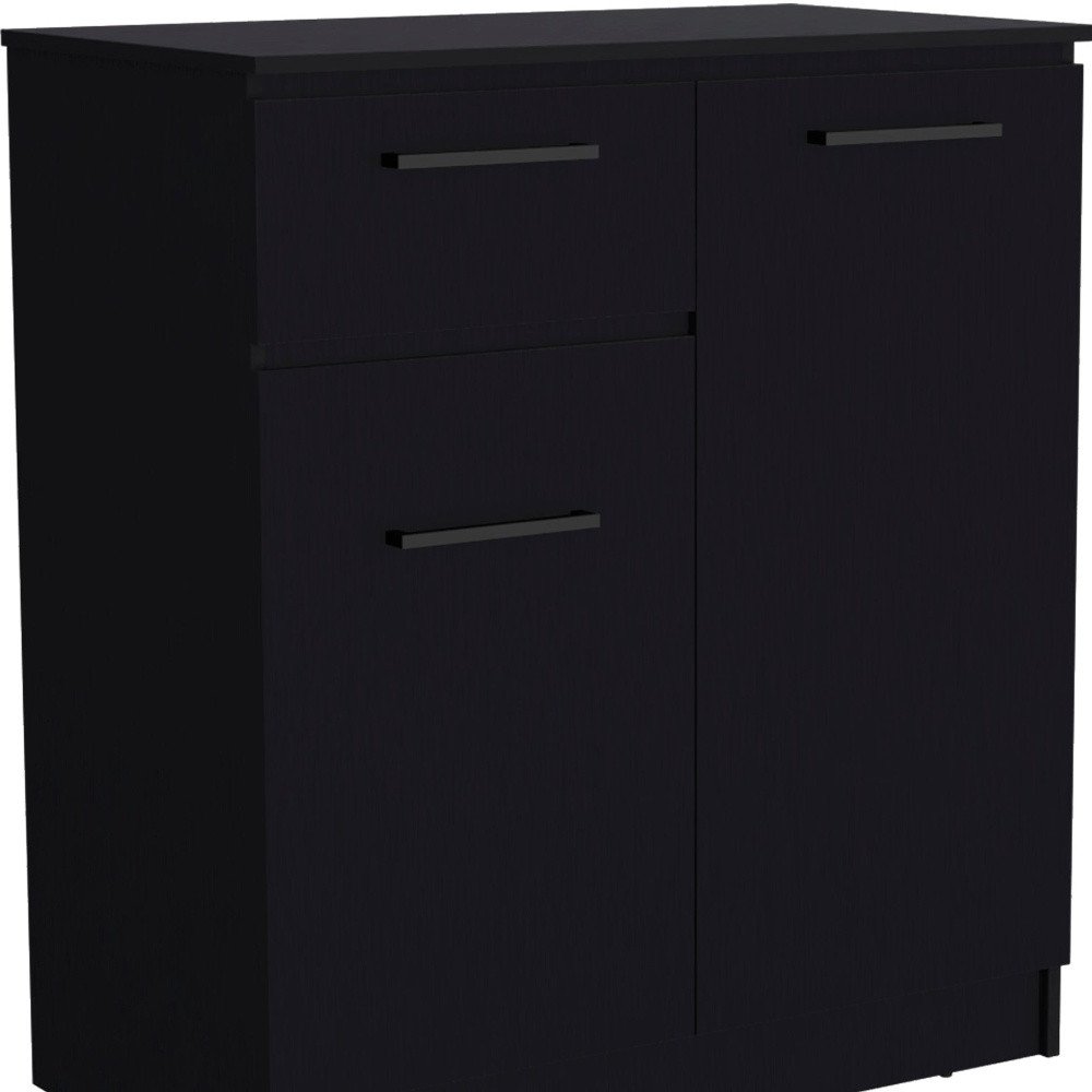 37" Black Wood Two Door Single Drawer Combo Dresser