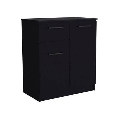37" Black Wood Two Door Single Drawer Combo Dresser