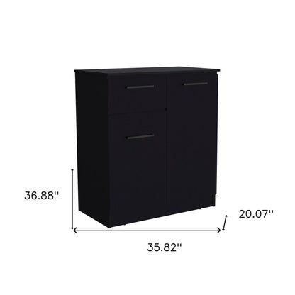 37" Black Wood Two Door Single Drawer Combo Dresser