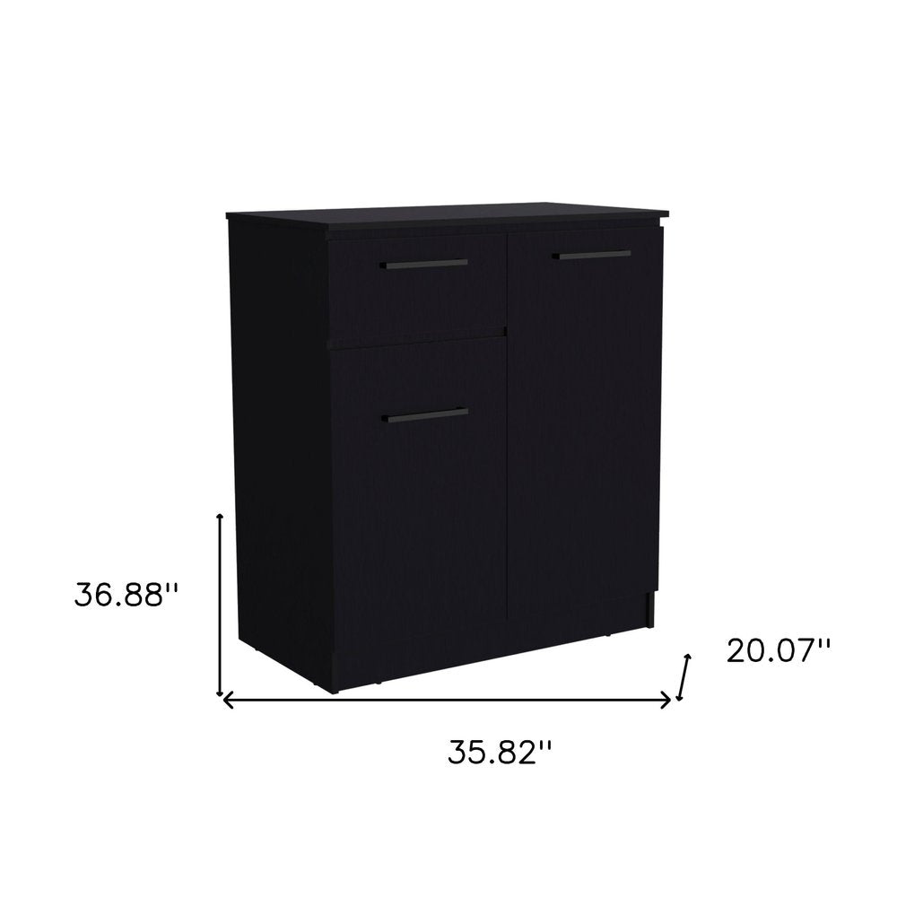 37" Black Wood Two Door Single Drawer Combo Dresser