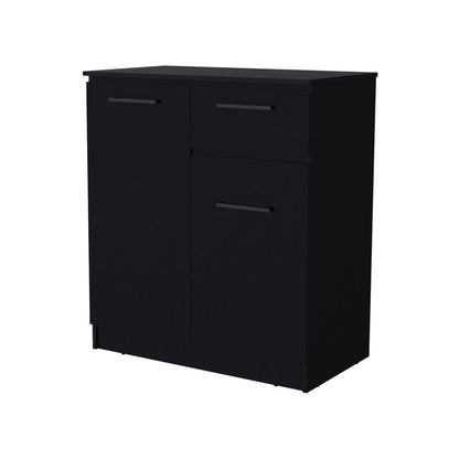 37" Black Wood Two Door Single Drawer Combo Dresser