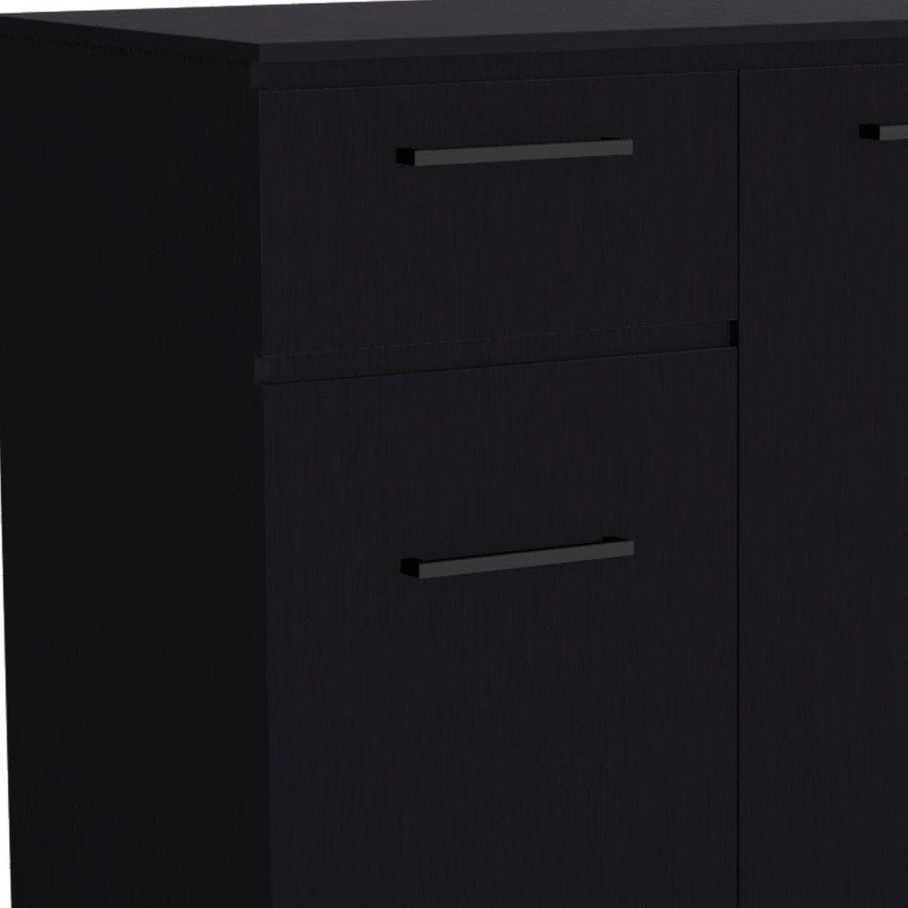 37" Black Wood Two Door Single Drawer Combo Dresser