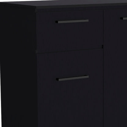 37" Black Wood Two Door Single Drawer Combo Dresser