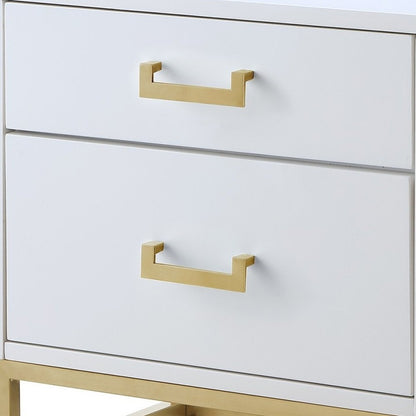 20" Gold And White End Table With Two Drawers