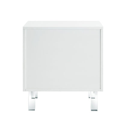24" Clear And White Wood End Table With Two Shelves