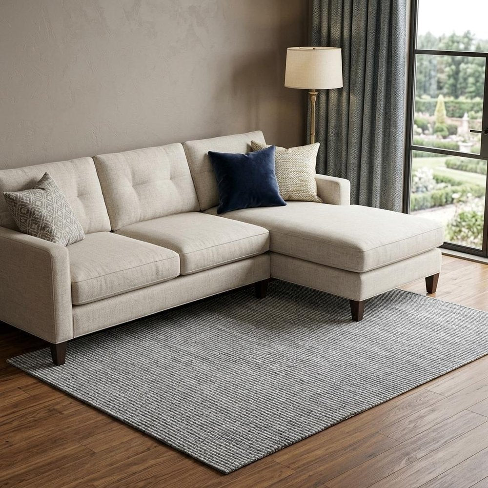 5' X 8' Gray Wool Striped Hand Woven Area Rug