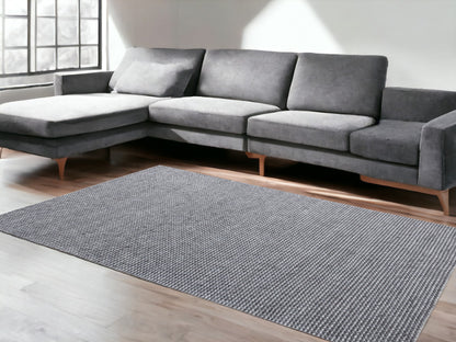 9' X 12' Gray Wool Striped Hand Woven Area Rug