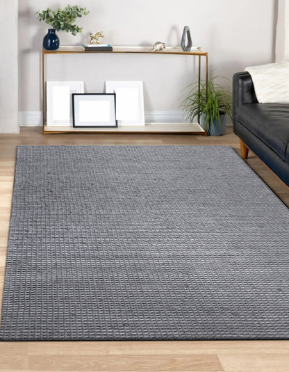 9' X 12' Gray Wool Striped Hand Woven Area Rug