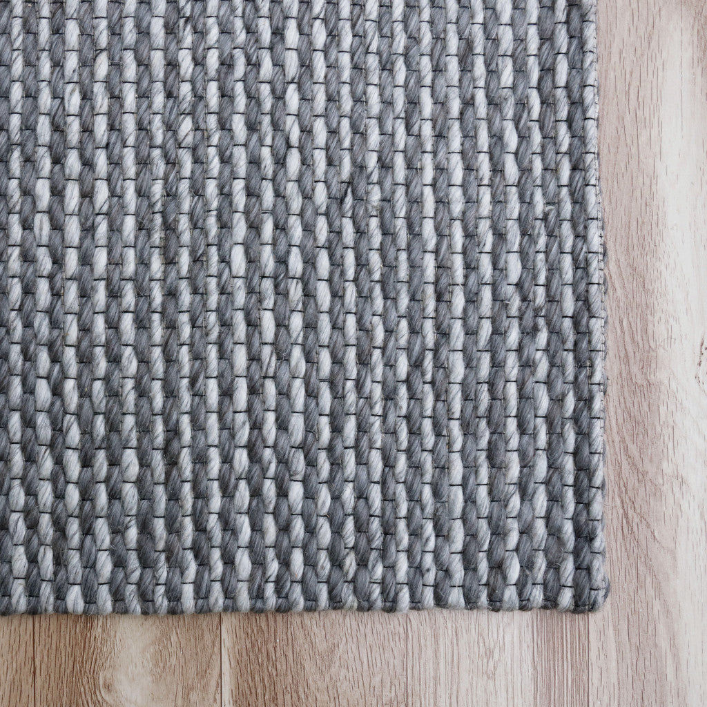 9' X 12' Gray Wool Striped Hand Woven Area Rug