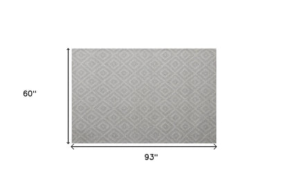 5' X 8' Gray and Ivory Geometric Hand Woven Non Skid Area Rug