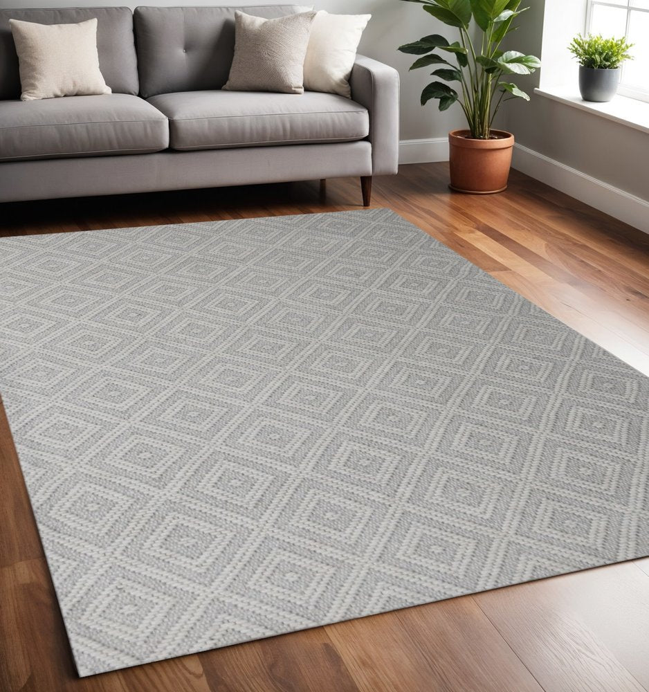 5' X 8' Gray and Ivory Geometric Hand Woven Non Skid Area Rug