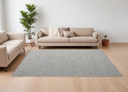 5' X 8' Gray and Ivory Geometric Hand Woven Non Skid Area Rug