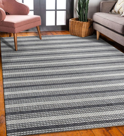 5' X 8' Gray and Ivory Striped Hand Woven Non Skid Area Rug