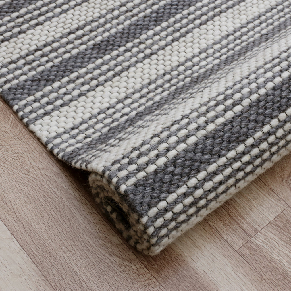 9' X 12' Gray Wool Striped Hand Woven Area Rug