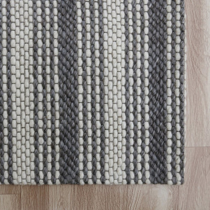 5' X 8' Gray and Ivory Striped Hand Woven Non Skid Area Rug