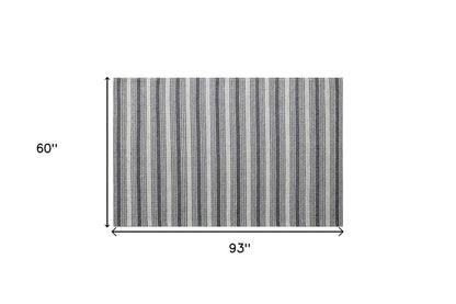 5' X 8' Gray and Ivory Striped Hand Woven Non Skid Area Rug