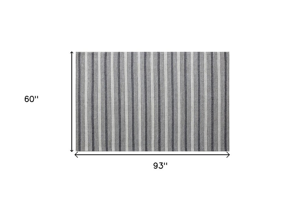 5' X 8' Gray and Ivory Striped Hand Woven Non Skid Area Rug