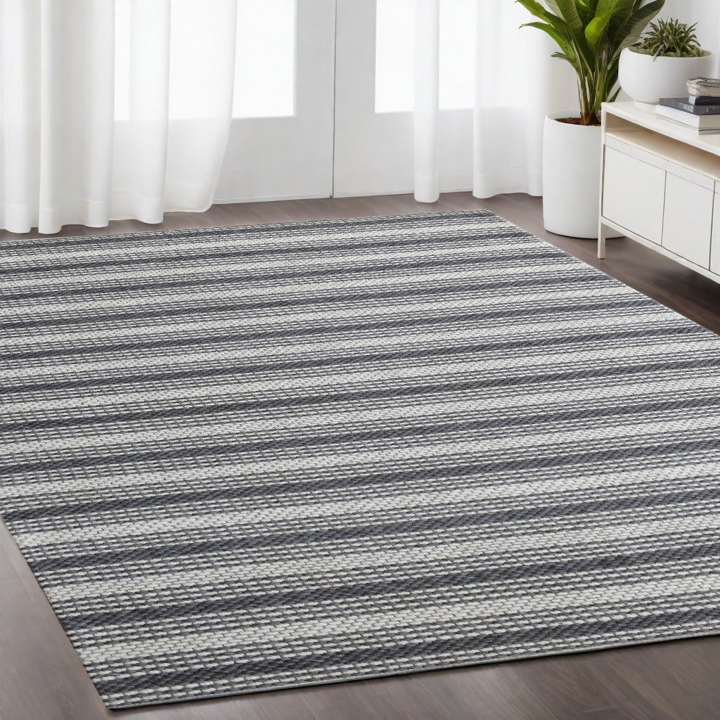 9' X 12' Gray Wool Striped Hand Woven Area Rug