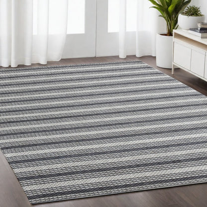 5' X 8' Gray and Ivory Striped Hand Woven Non Skid Area Rug