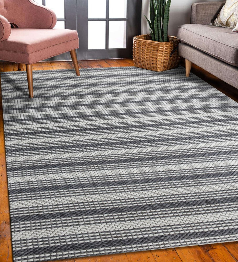 5' X 8' Gray and Ivory Striped Hand Woven Non Skid Area Rug