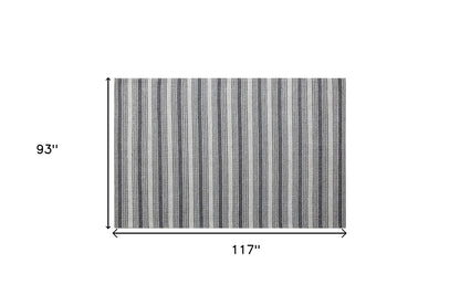 9' X 12' Gray Wool Striped Hand Woven Area Rug